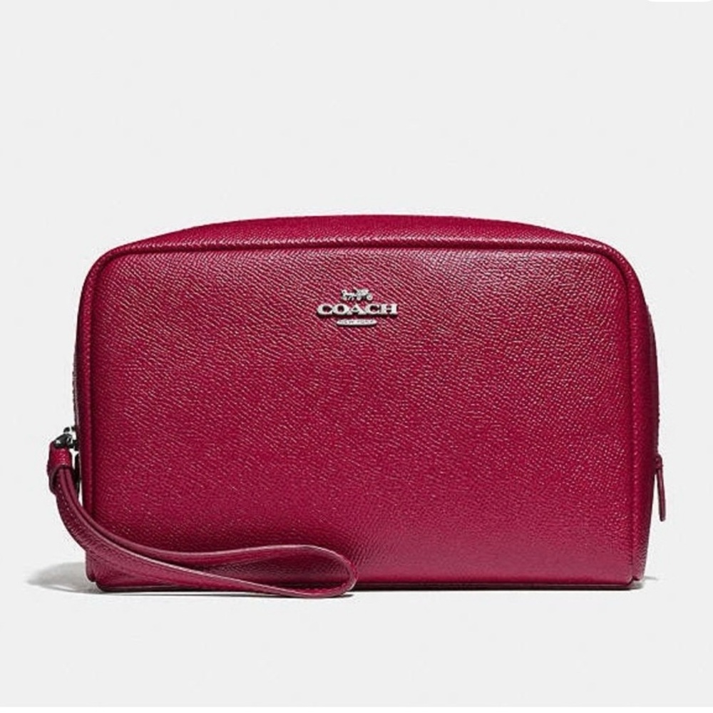 Coach Red Pebble Leather Wristlet Cosmetic Case
